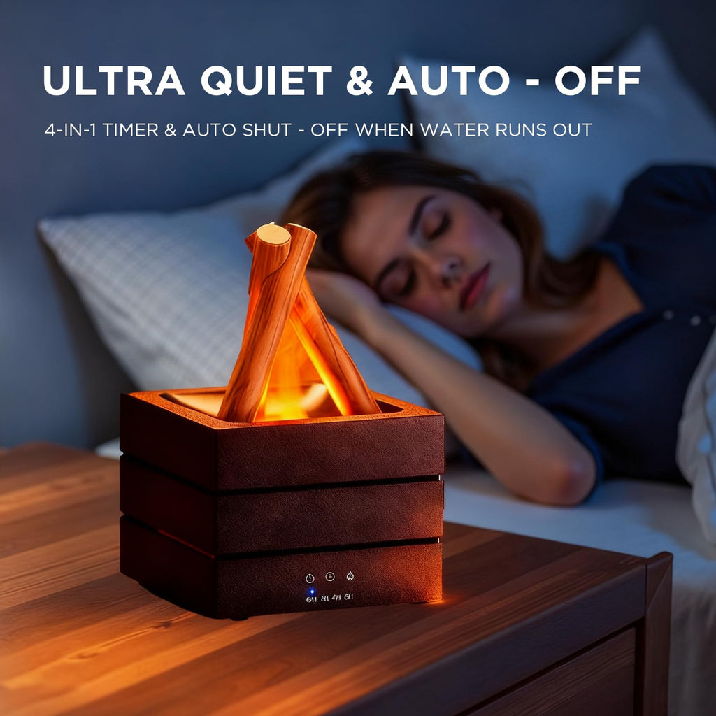 Campfire Flame Diffuser, 280ml Essential Oil Diffuser, 7-Color LED, Timer & Waterless Auto-Off, Quiet Cool Mist for Home Bedroom Office