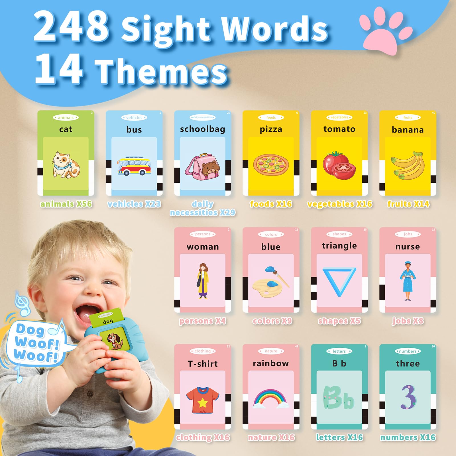 Toddler Toys Talking Flash Cards for 1 2 3 4 5 6 Year Old Boys and Girls.