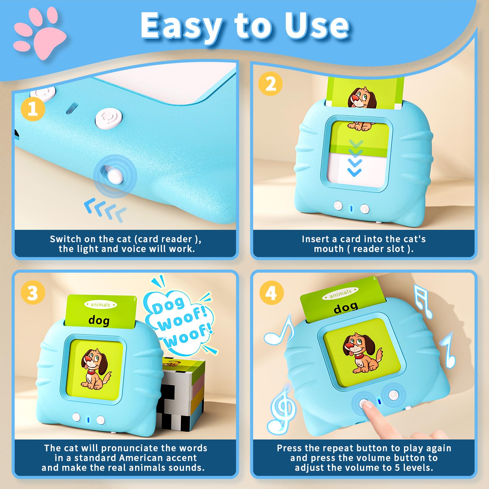 Toddler Toys Talking Flash Cards for 1 2 3 4 5 6 Year Old Boys and Girls.